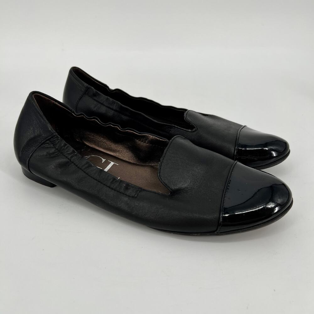 AGL Cap Toe Loafer Women EU 37.5 US 7.5 Black Leather Patent Ballet Flat Italy